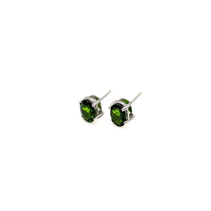 Vintage Green Tourmaline Stud Earrings in 10K White Gold