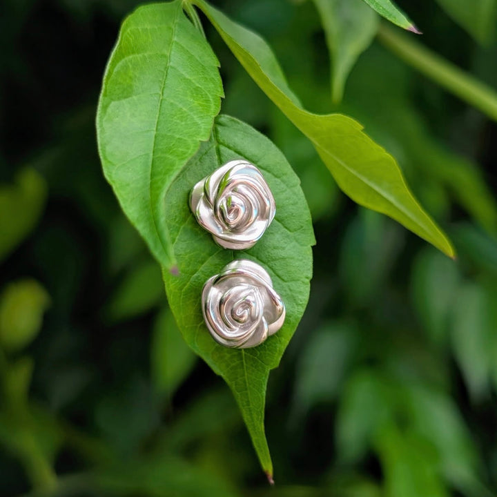 Vintage Rose Stud Earrings in 14k White Gold