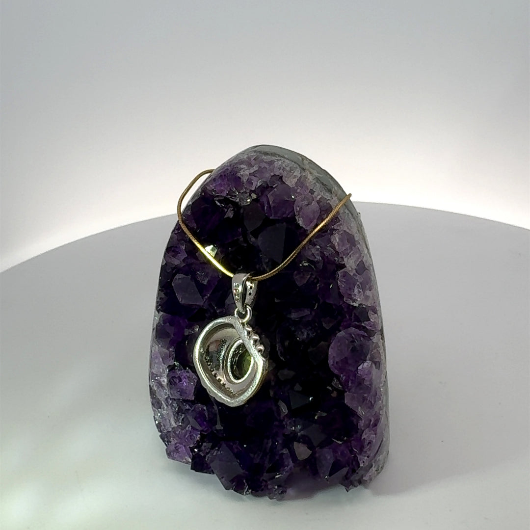 Oval Cut Peridot and Cz Vermeil and Sterling Silver Necklace on Vermeil Chain