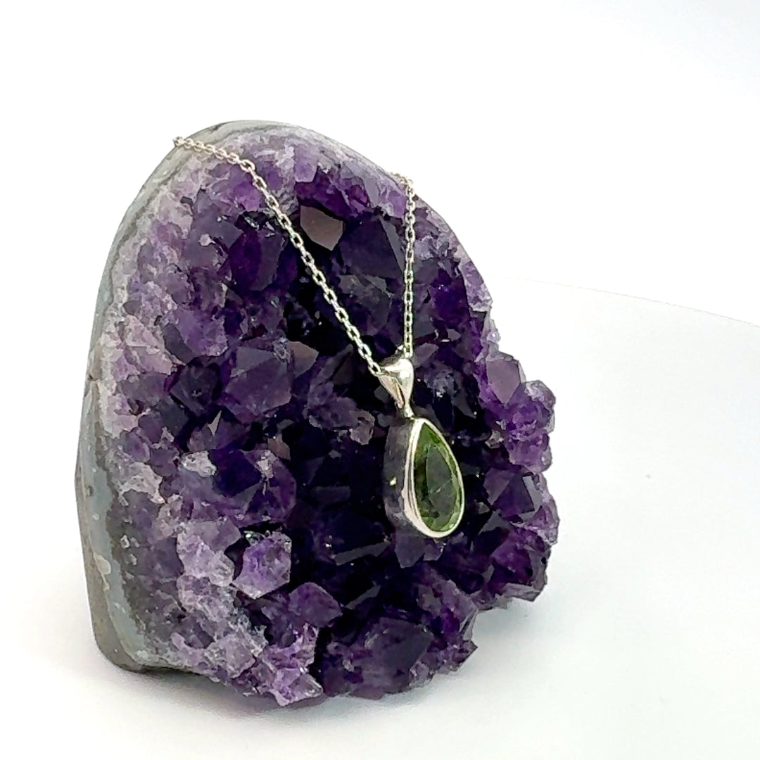 Pear Cut Peridot Necklace in Sterling Silver