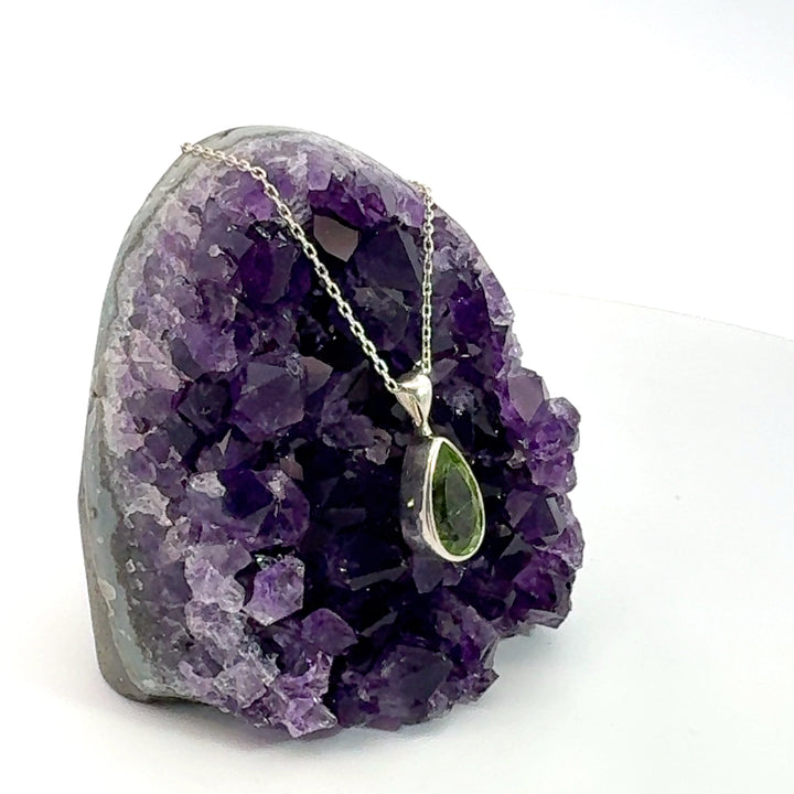 Pear Cut Peridot Necklace in Sterling Silver
