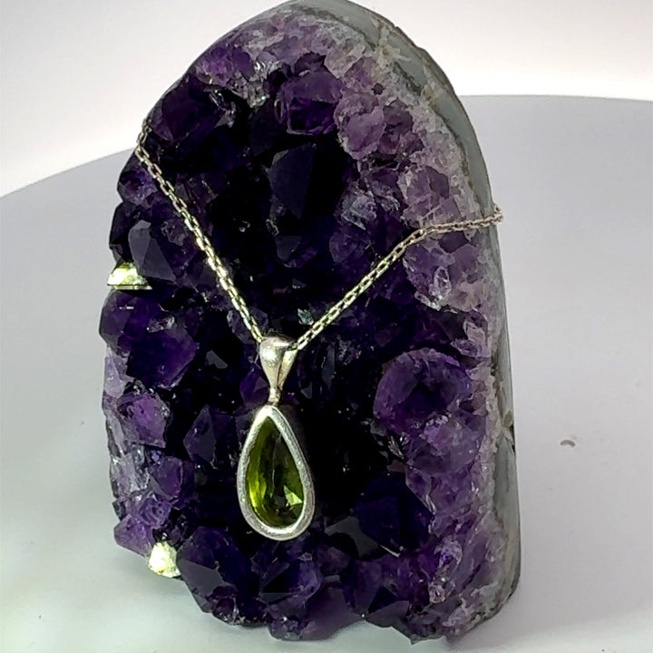 Pear Cut Peridot Necklace in Sterling Silver