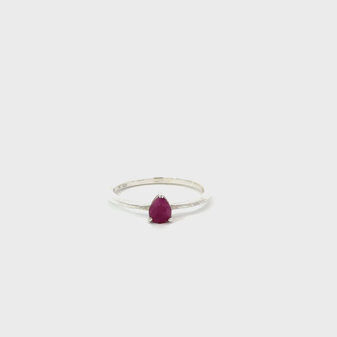 Pear-Cut Ruby Ring Set in Sterling Silver