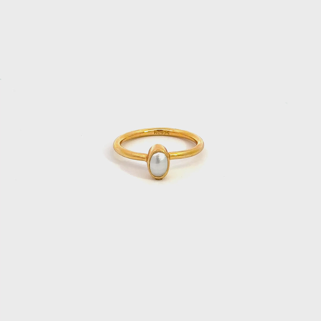 Oval-Cut Freshwater Pearl Ring in Vermeil