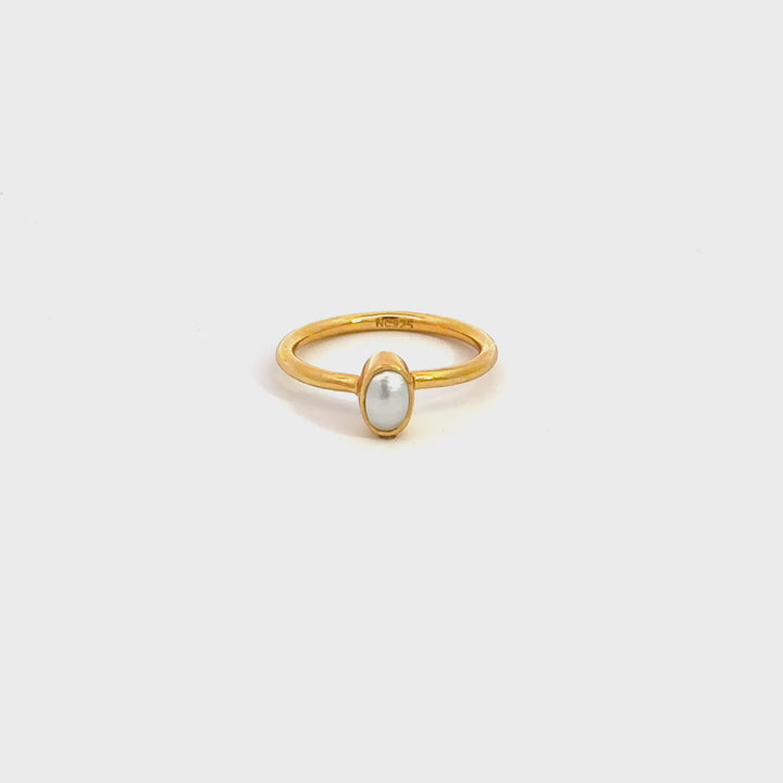 Oval-Cut Freshwater Pearl Ring in Vermeil