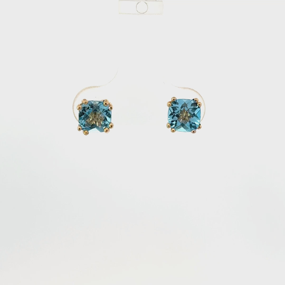Blue Topaz Stud Earrings in 10K Yellow