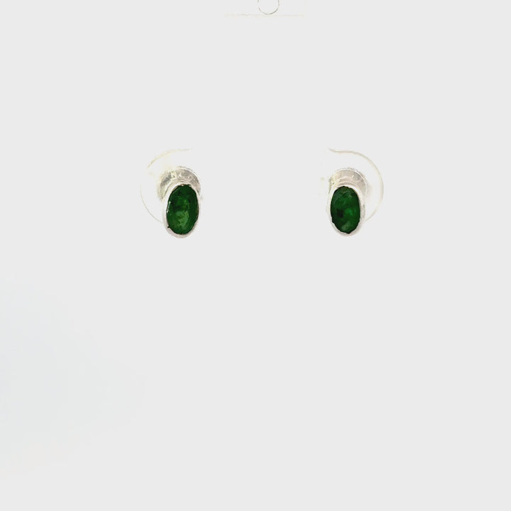 Oval-Cut Emerald Stud Earrings in Sterling Silver