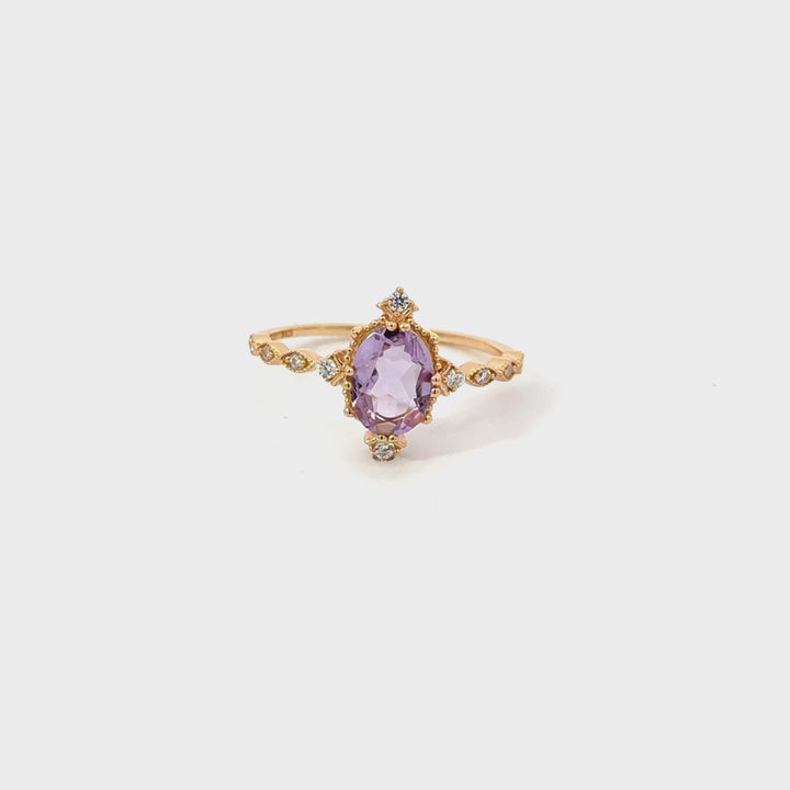 Amethyst & Cubic Zirconia Ring in 14K Gold Plated Sterling Silver