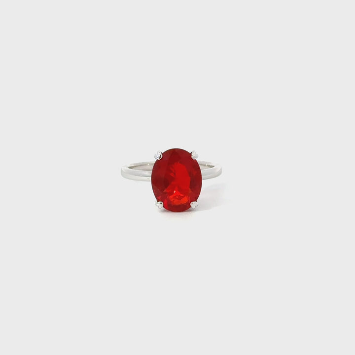 Vintage Mexican Fire Opal Ring in 14K White Gold