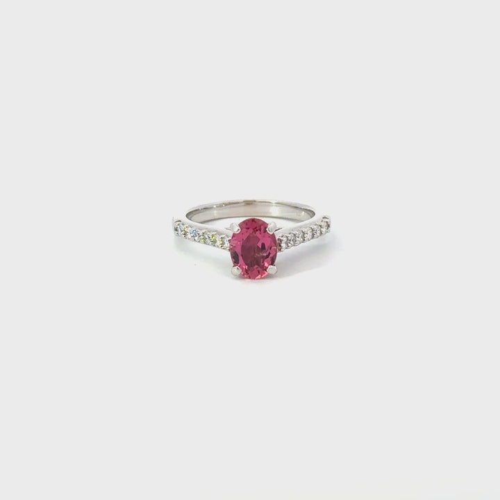 Vintage Pink Tourmaline & Diamond Ring in 18K White Gold