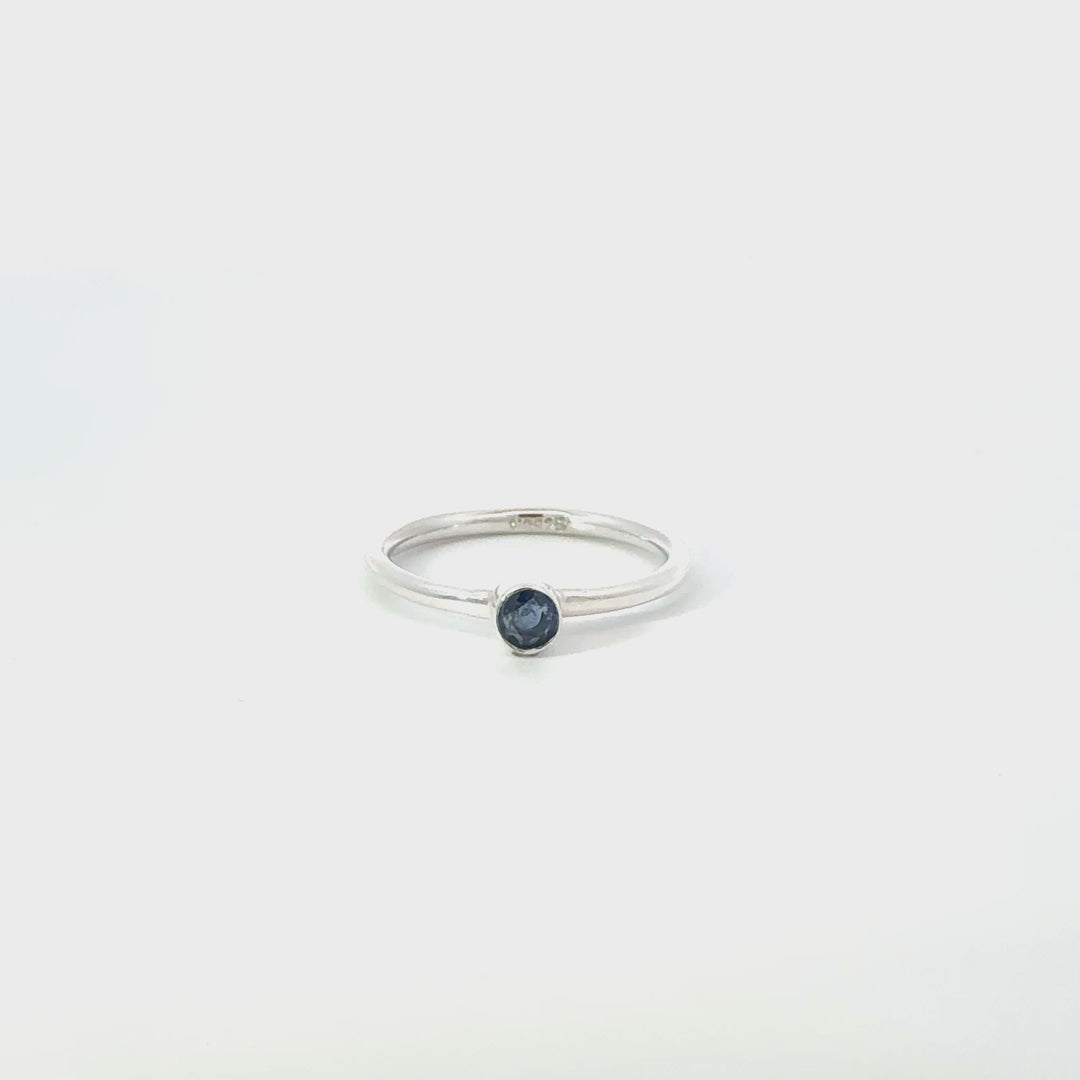 Round-Cut Blue Sapphire Ring in Sterling Silver