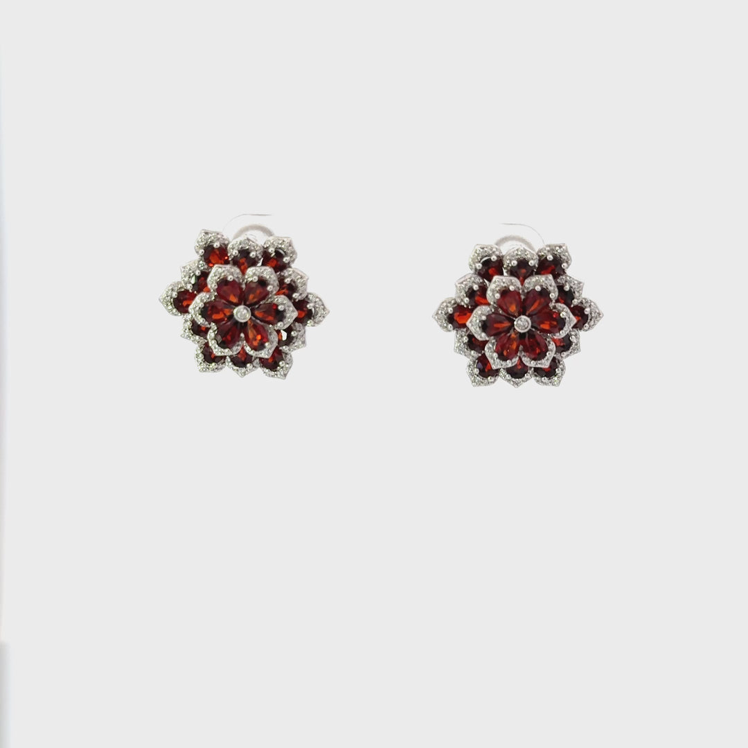 Rhodolite Garnet & White Topaz  Earrings in Sterling Silver