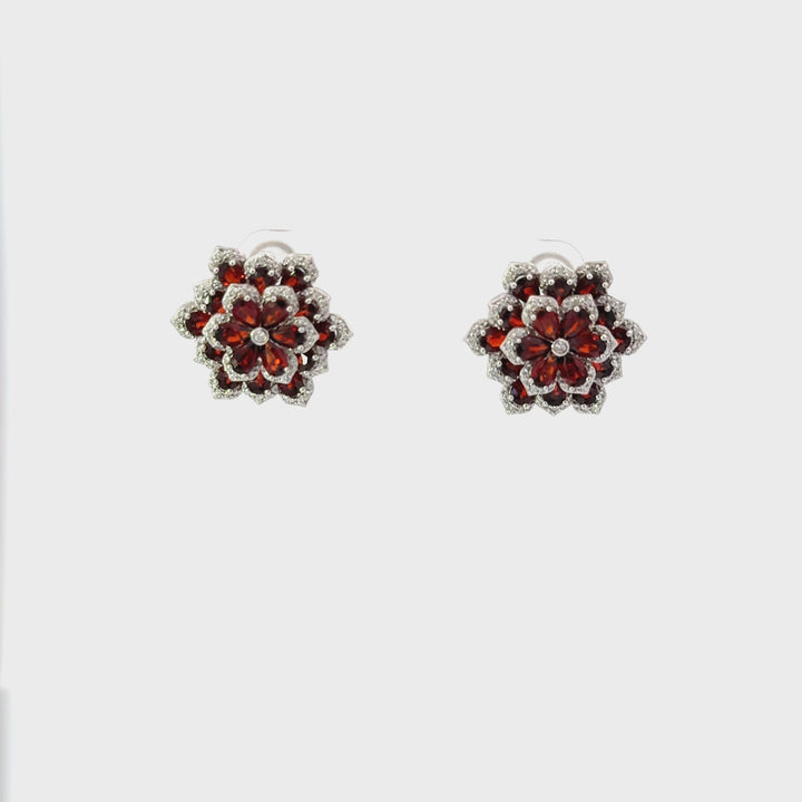 Rhodolite Garnet & White Topaz  Earrings in Sterling Silver