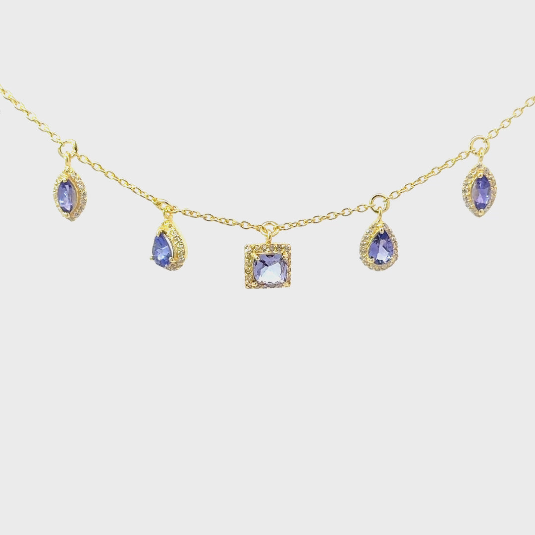 Tanzanite & Clear Tourmaline Necklace in Gold-Plated Sterling Silver