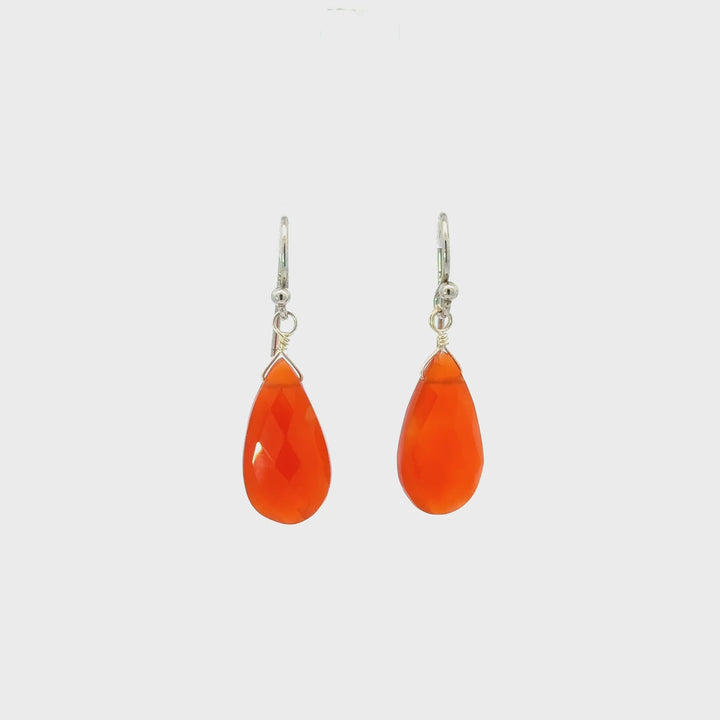 Faceted Carnelian Drop Earrings in Sterling Silver