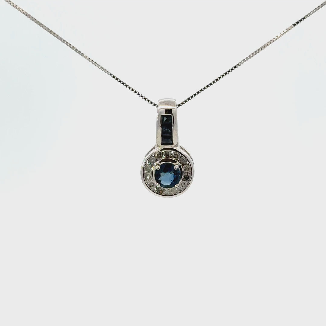 Blue Sapphire & Diamond Pendant Necklace in 14K White Gold