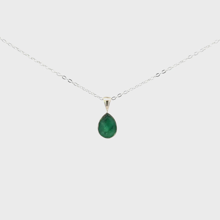 Faceted Pear-Cut Emerald Necklace Set in Sterling Silver