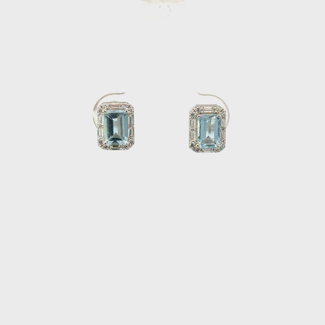 Sterling Silver Emerald-Cut Gemstone & Cubic Zirconia Earrings