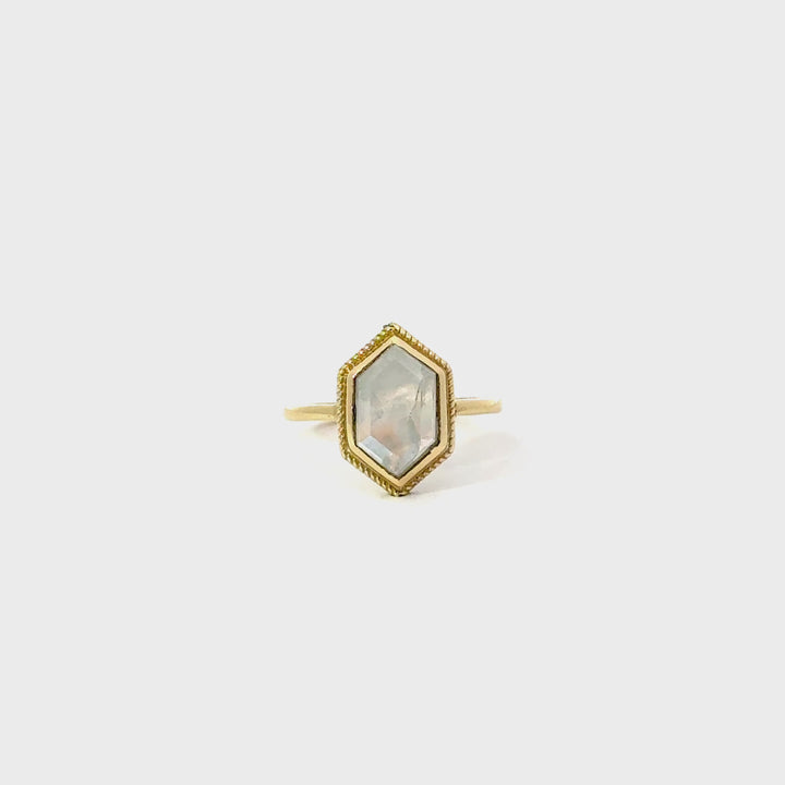 Moonstone Solitaire Ring in Brass