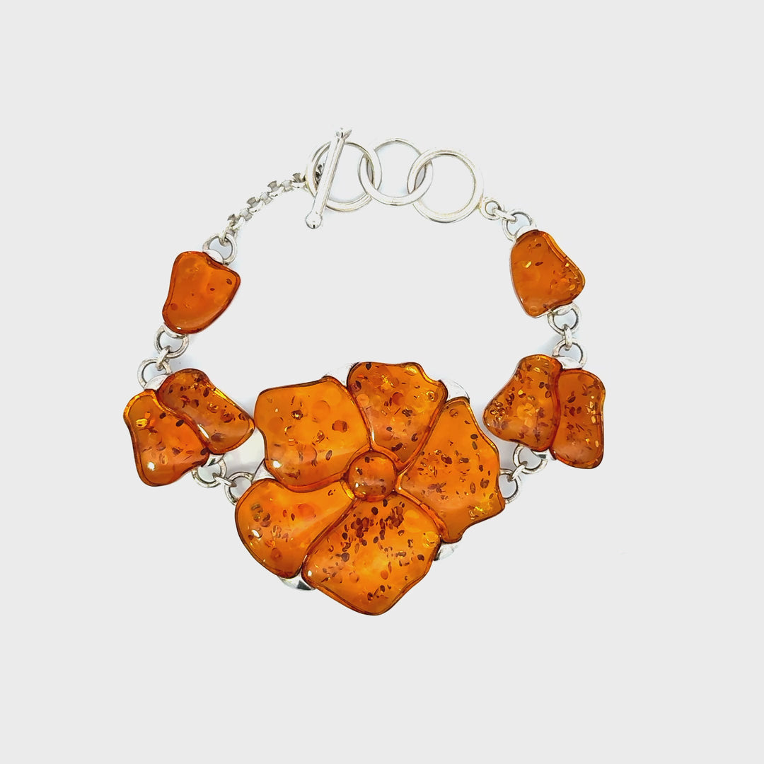 Floral Amber Sterling Silver Bracelet