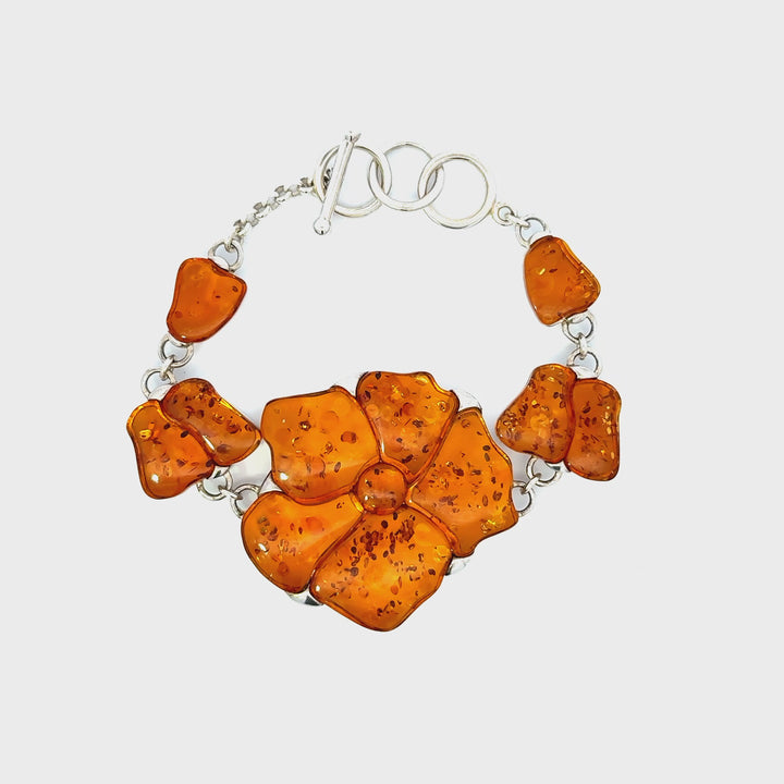 Floral Amber Sterling Silver Bracelet