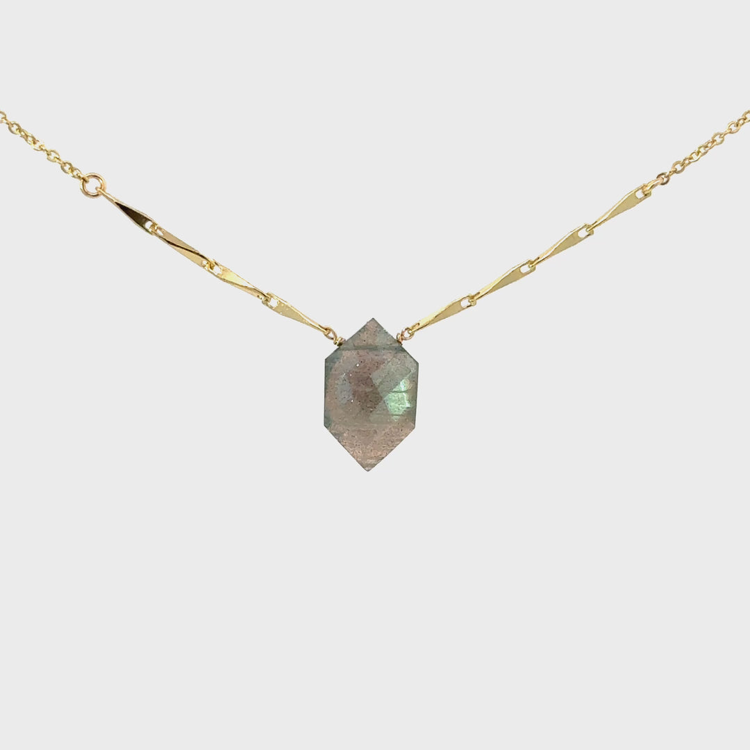 Labradorite Hexagon Necklace in Gold Over Sterling