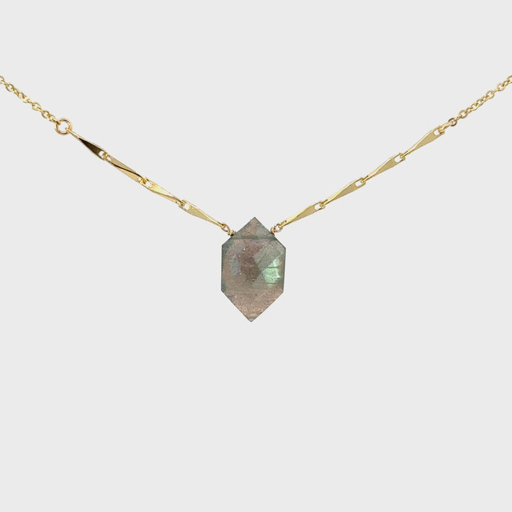 Labradorite Hexagon Necklace in Gold Over Sterling