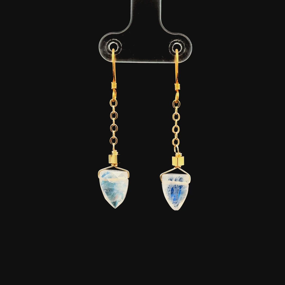 Moonstone Shield Earrings in 18K Gold Over Brass