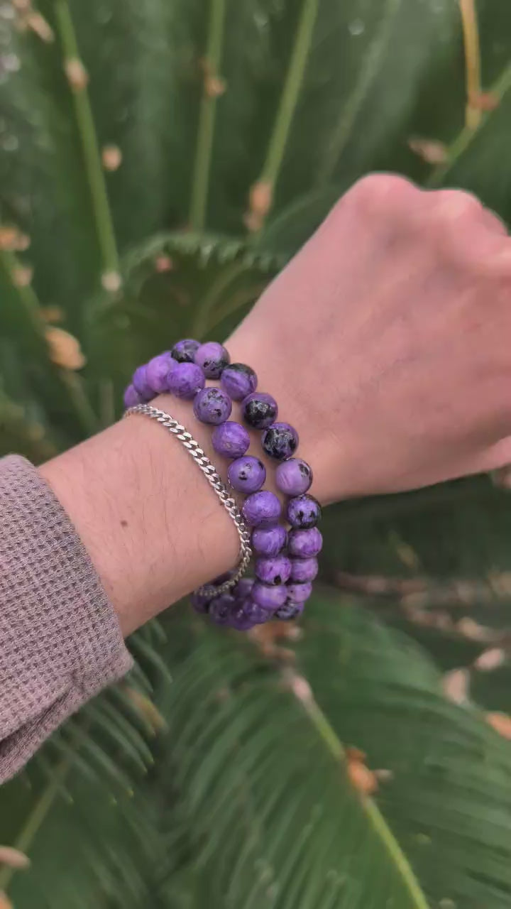 Polished Russian Charoite Beaded Bracelet