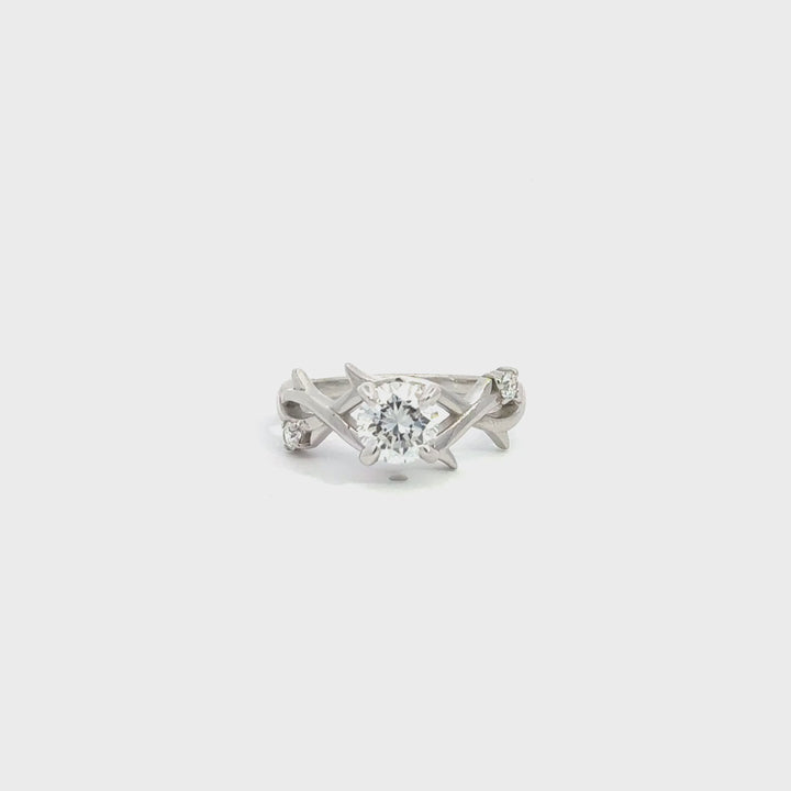 Lab-Grown Brilliant Round-Cut Diamond Vine Motif Ring in Sterling Silver