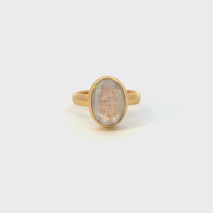 Moonstone Bezel Set Ring in 18K Gold over Sterling Silver