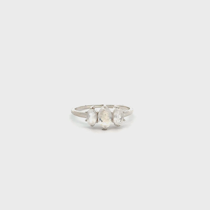 Women's Triple Moonstone Ring Set in Sterling Silver