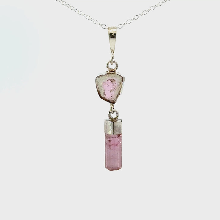 Watermelon Tourmaline Drop Necklace In Sterling Silver