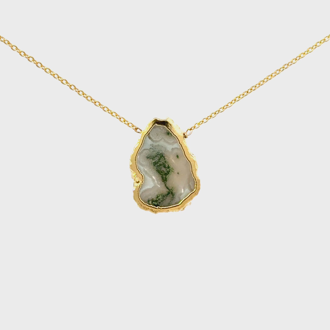 Moss Agate Necklace in Gold Plated Sterling Silver