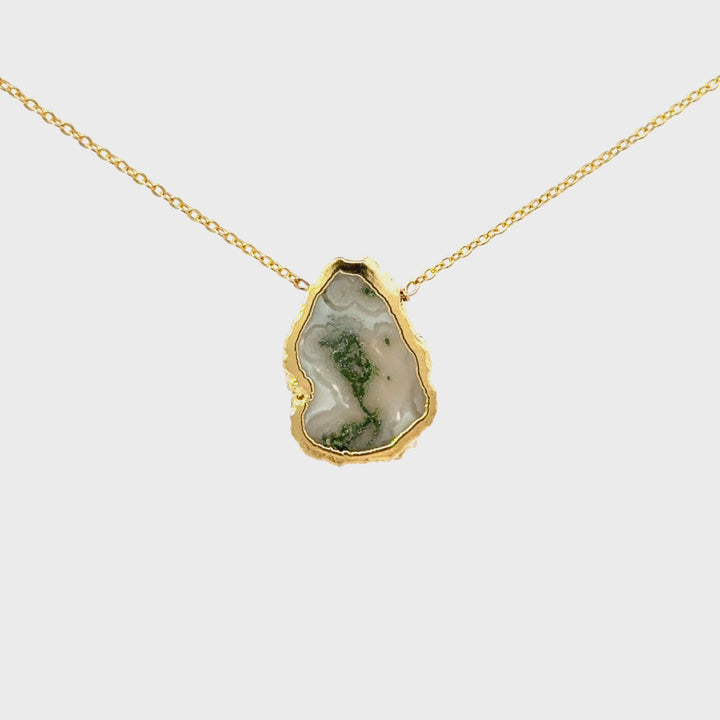 Moss Agate Necklace in Gold Plated Sterling Silver