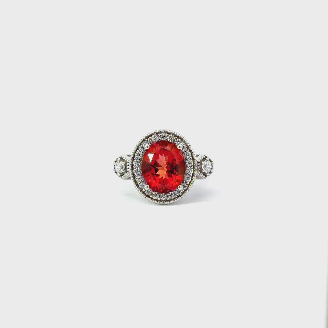 Red Topaz & White Topaz Ring in Sterling Silver