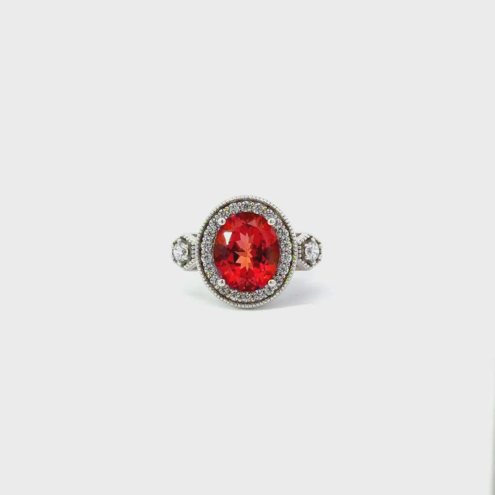 Red Topaz & White Topaz Ring in Sterling Silver