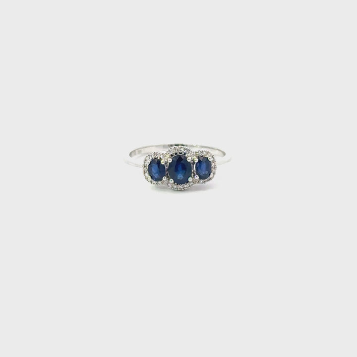 Pre-Loved Blue Sapphire & Diamond Ring in 14K White Gold