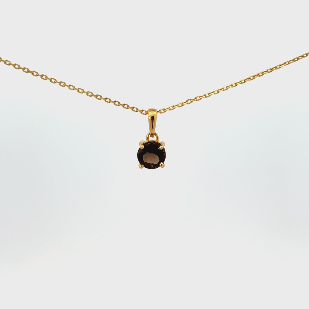 Round-Cut Smoky Quartz Necklace in Gold Over Sterling Silver