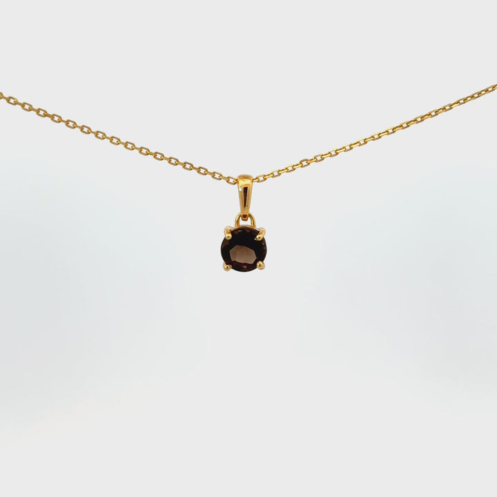 Round-Cut Smoky Quartz Necklace in Gold Over Sterling Silver