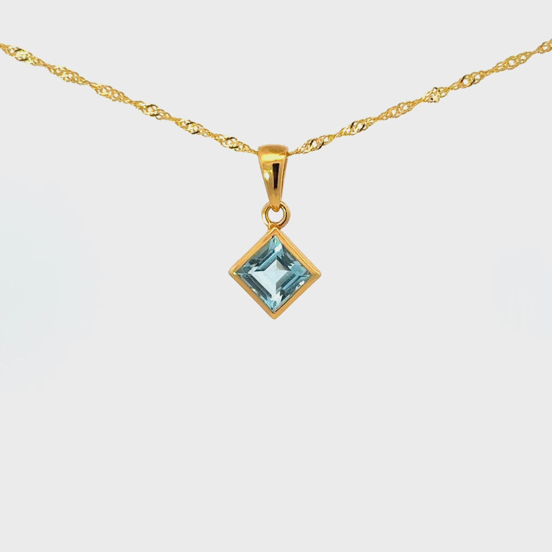 Square-Cut Gemstone Necklace in Gold-Plated Sterling Silver
