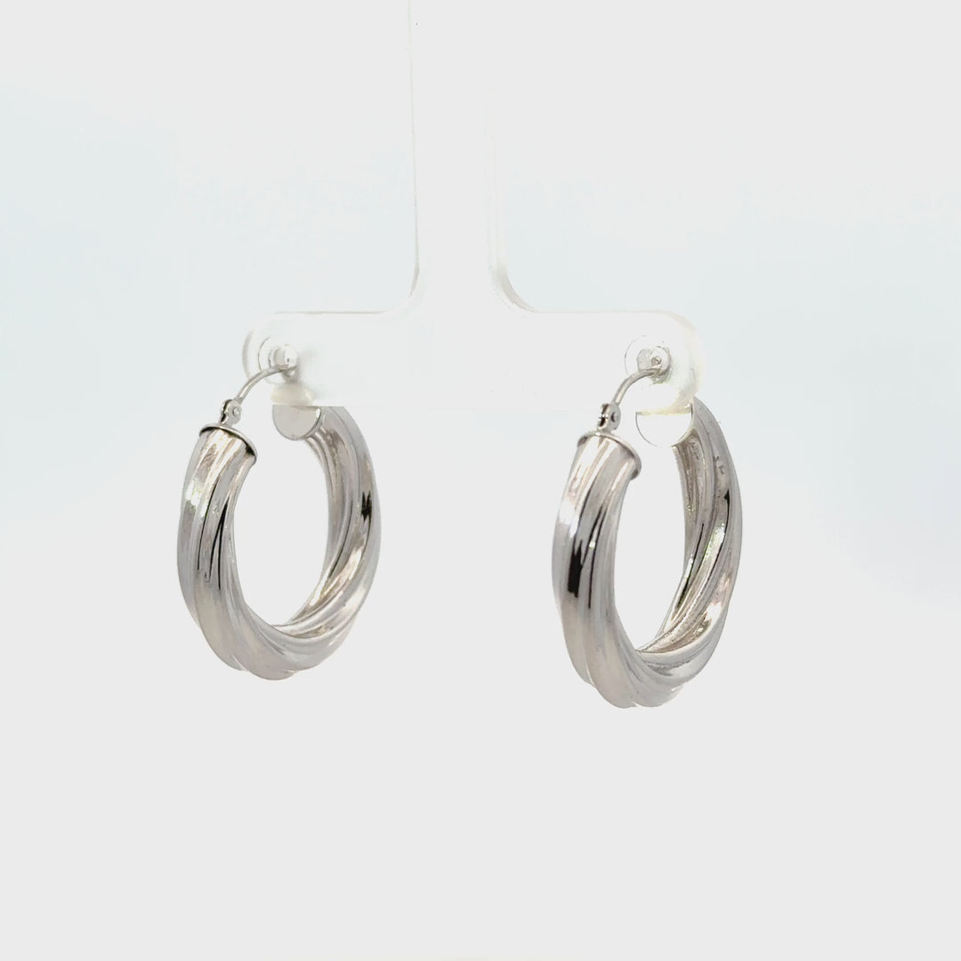 Vintage Twisted Hoop Earrings in 14K White Gold