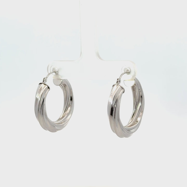 Vintage Twisted Hoop Earrings in 14K White Gold