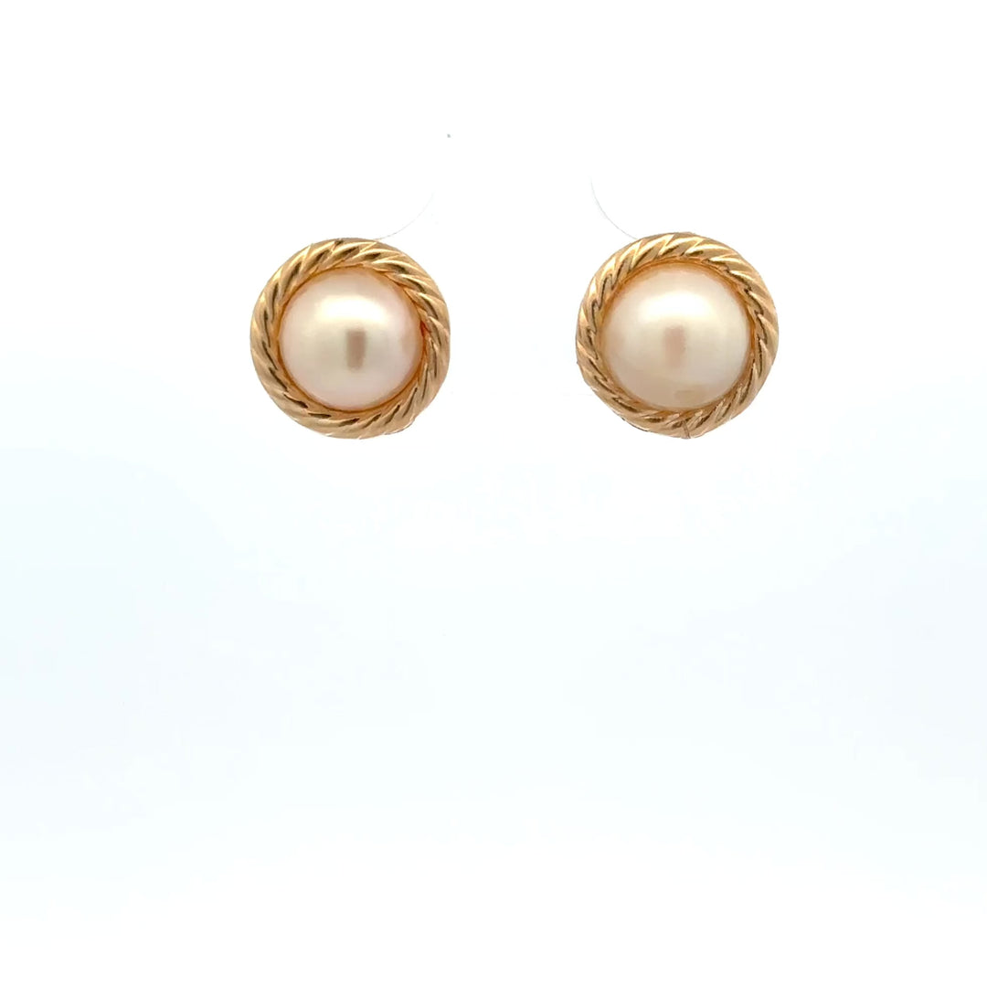 Vintage Cultured Pearl Stud Earrings in 14k Yellow Gold