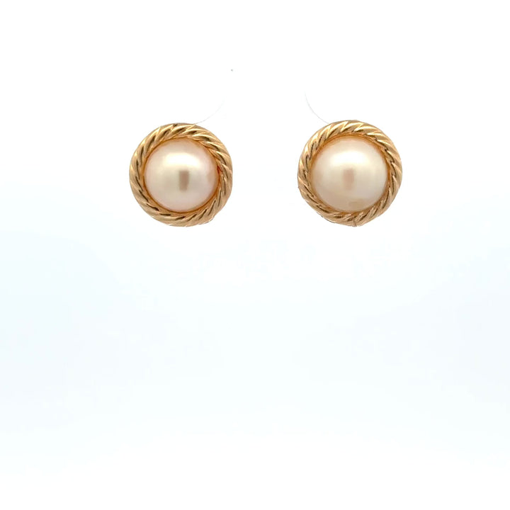 Vintage Cultured Pearl Stud Earrings in 14k Yellow Gold