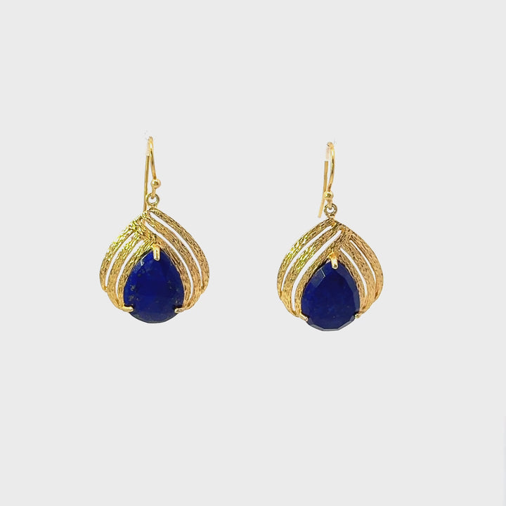 Lapis Lazuli Dangle Earrings in Gold Over Sterling Silver