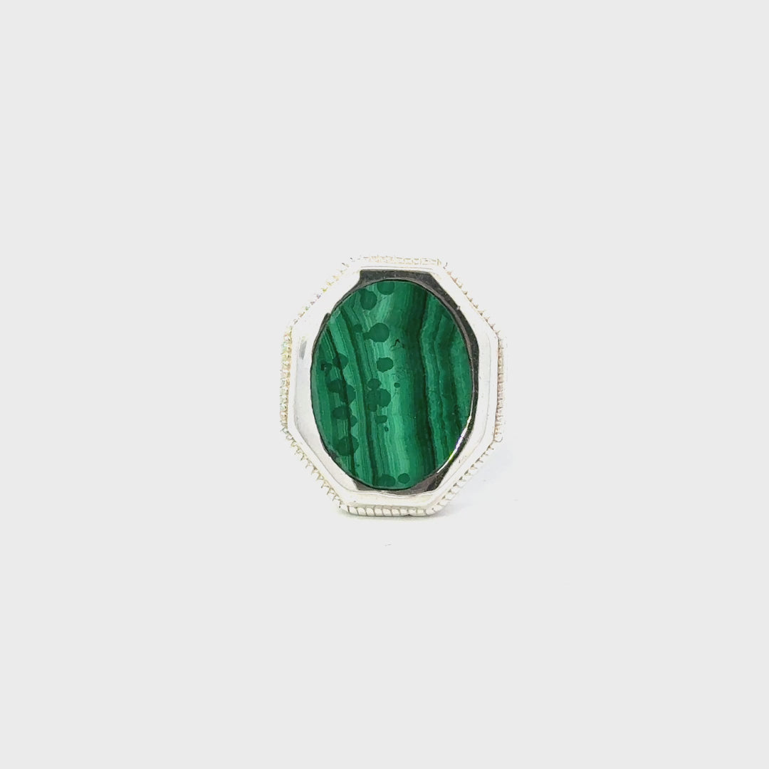 Men’s Malachite Cabochon Ring in Sterling Silver