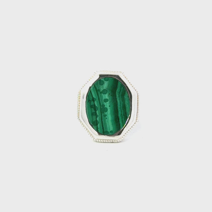 Men’s Malachite Cabochon Ring in Sterling Silver