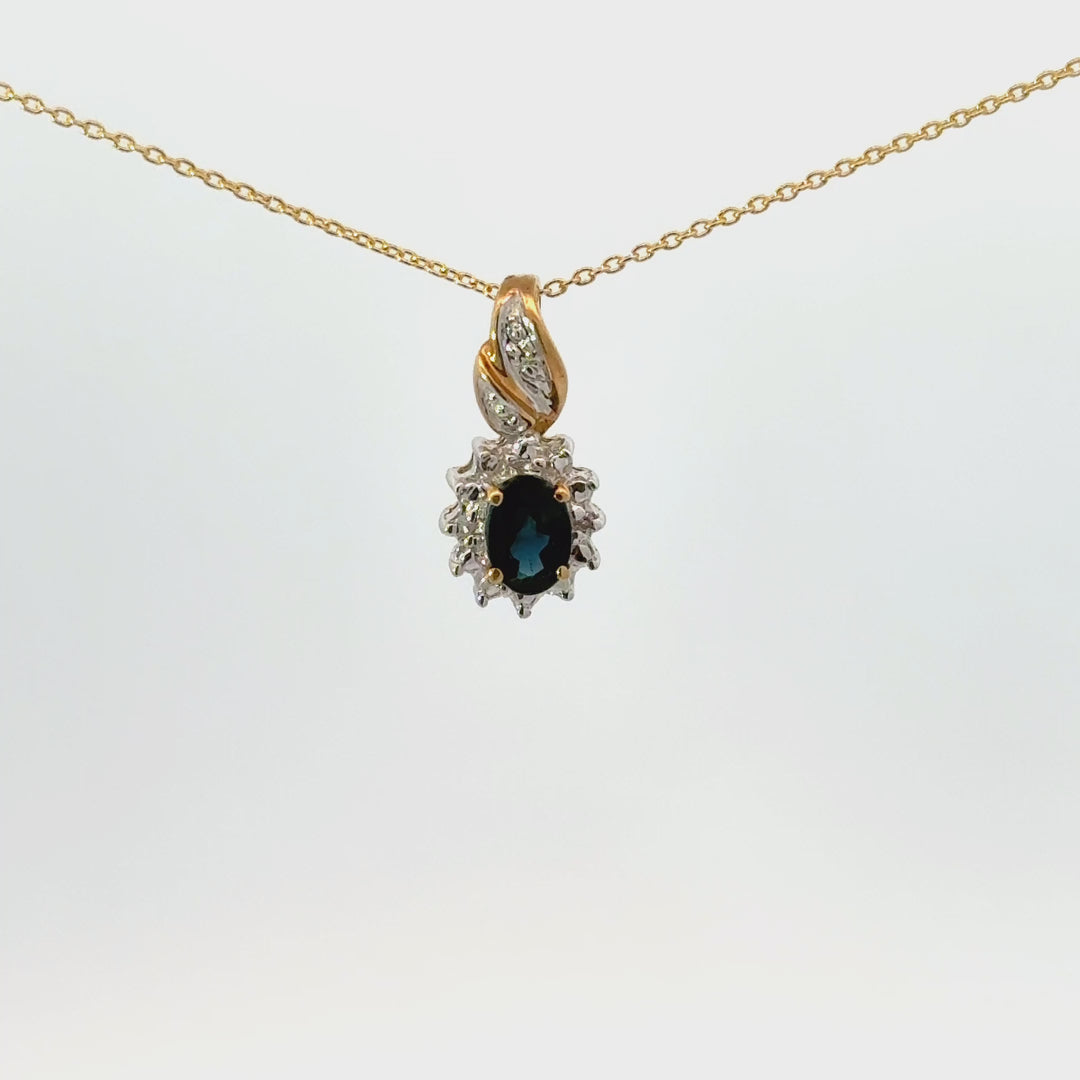 Vintage Oval-Cut Blue Sapphire Necklace in 10k Yellow Gold