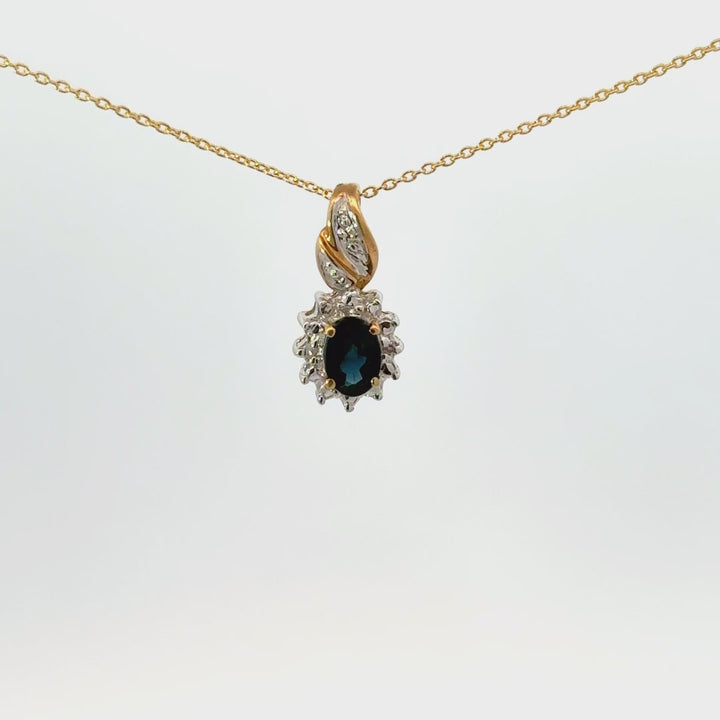 Vintage Oval-Cut Blue Sapphire Necklace in 10k Yellow Gold